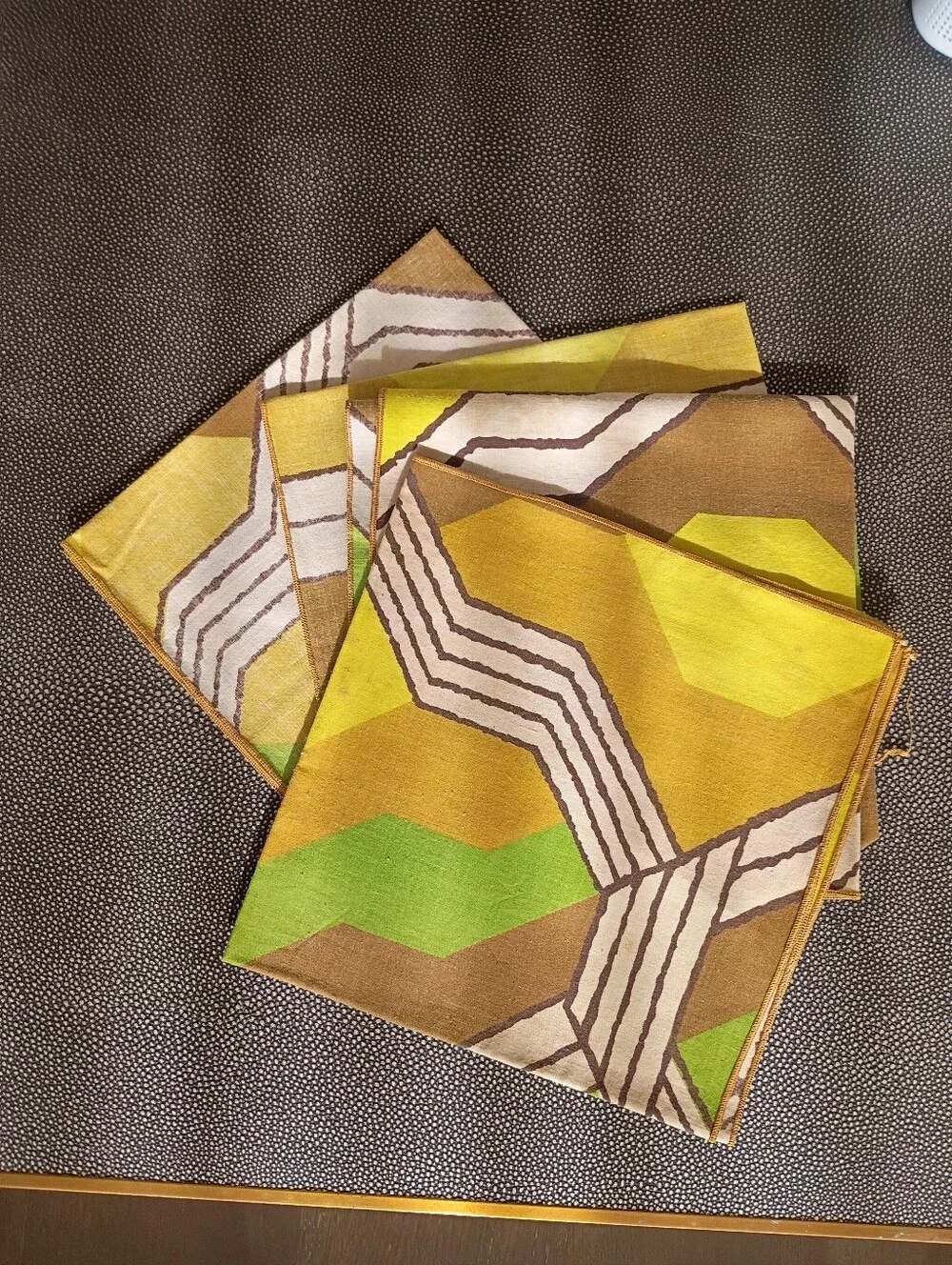 4 Stylish Vintage Yellow & Green Geometric Cotton Napkins